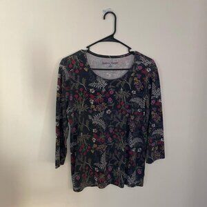 Vintage 90’s black/grey floral three quarter sleeve top  By Rebecca Malone